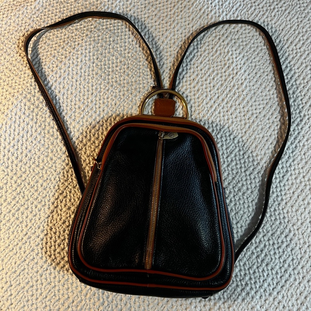 Valentina Black Tan Mini Backpack Leather Bag Purse